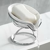 Dobbyby Leaf-Shaped Soap Dish &ndash; Premium Ceramic Soap Bar Holder with Self-Drainage System &ndash; Bar Soap Holder for Shower, Bathroom Sink, Kitchen &ndash; Waterfall Soap Dish with Stainless Steel Stand (SLIVER)