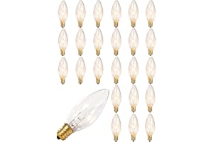 Konictom 25 Pack Candle Light Bulbs,Crystal Clear Torpedo Tip Candelabra Replacement Bulbs Fit C7/E12 Candelabra Base,7 Watt C26 Replacement Night Light Bulb for Electric Window Candle Lights