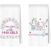 ERYBHKRTYH Mahjong Cocktail Kitchen Towels Set - Mahjong Gitfs Waffle Decorative Dish Towels, Cocktail Lover Gifts Hand Towel, Mah Jong Accessories Tea Twoel, 16x24 Inches Set of 2