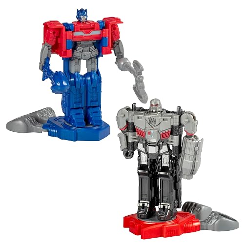 Transformers One Robot Battlers, Pack de 2 Figurines Optimus Prime et Megatron avec Bases de Combat, Accessoires de Bataille et Modes Convertibles, Jouets pour Enfants Dès 6 Ans