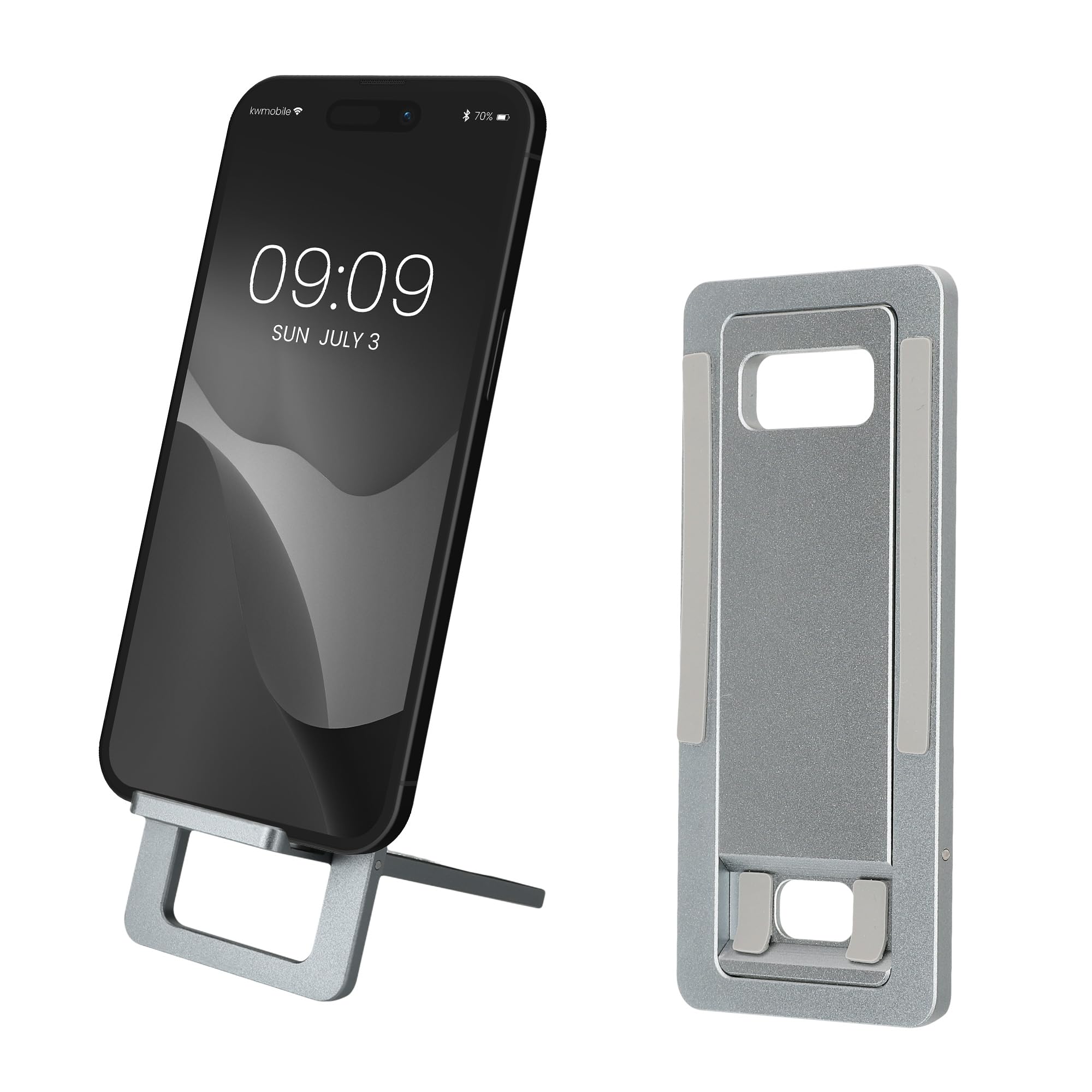 kwmobile Desk Phone Stand - Table Cell Phone Holder Adjustable 0° to 90° - Universal Smartphone Holder - Non-slip Aluminum Alloy - with Charger Opening