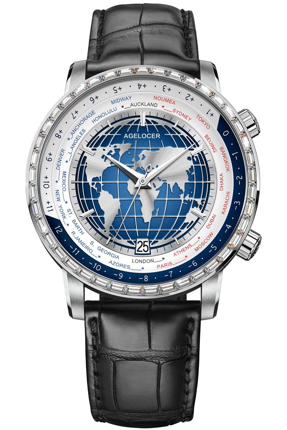 Agelocer Mens Blue World Time Automatic Mechanical Calendar