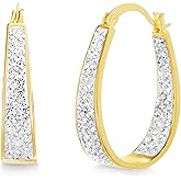 Devin Rose Oval Inside Outside Hoop Earrings for Women Faceted Sparkle Crystals