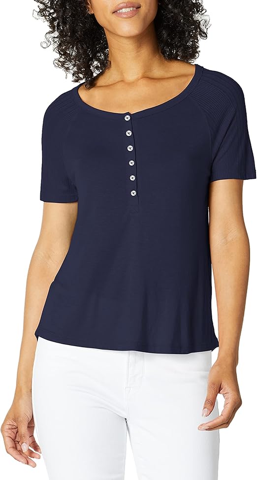 Splendid Women's Short Sleeve Henley TShirt Casual Lounge Pajama Top