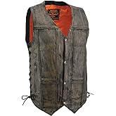 Milwaukee Leather MLM3540 Men's Roulette Distressed Brown 10 Pocket Motorcycle Leather Vest