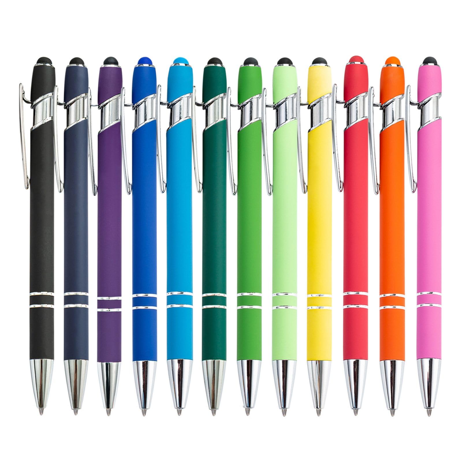 mumrap 12 pcs Ballpoint Pens Retractable Multipack 2 in 1 Pens set with Stylus tip Black Ink funny pens for work colleagues cute stationary Women Men office gift(Rainbow)