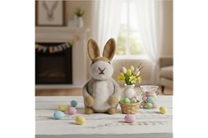 Handmade Easter Wool Felt Bunny Ornaments - Cute 4" Needle Felted Rabbit with Colorful Jackets, Simulation Animal Figurines f
