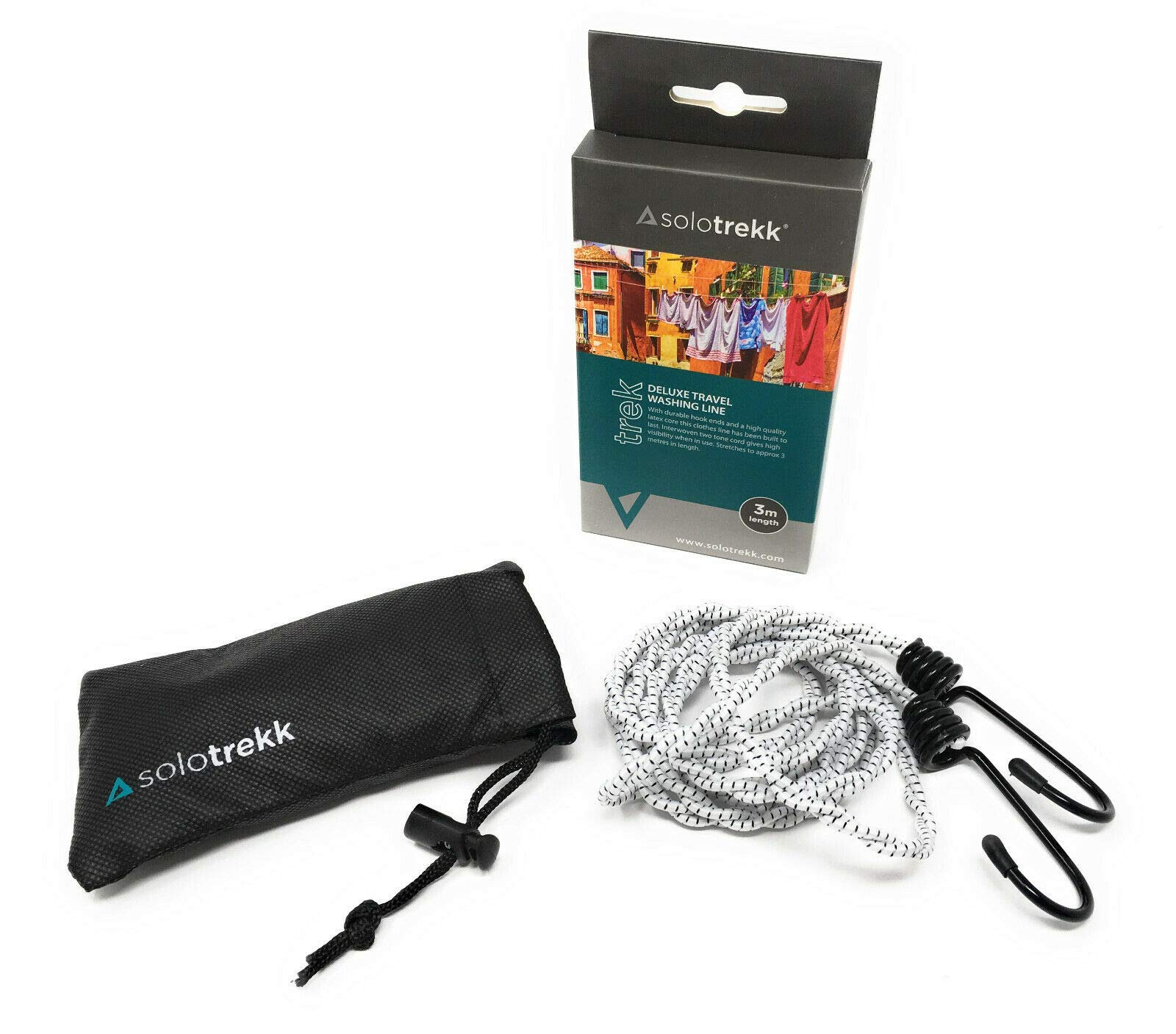 BigFish Deluxe 3m Travel Clothesline - White Rubber Safety Line