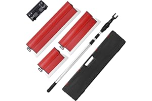 SUMED Drywall Skimming Blade Set, 10"+24"+32" Skimming Blade+ 33"-77" Extension Handle Pole with Portable Case, Stainless Steel Drywall Smoothing Spatula for Large Working Area Sheetrock/Wall-Board