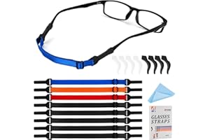 XFIRE-GEAR Glasses Strap - 8 Pcs Big Kids' Adjustable Eyeglasses Strap - No Tail Eyeglasses Holders Around Neck for Women's With 4 Pair Ear Hooks & Eye Cleaning Cloth, Sunglasses Eyewear Retainer(8-13in)