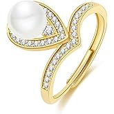 LOOYUUPEE 14k Gold Plated Freshwater Pearl Ring, Handmade Adjustable Open Ring for Comfortable Fit Gift Idea for Women & Teen Girls