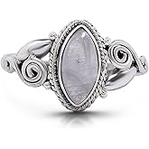 Koral Jewelry Moonstone Vintage Gipsy Spiral Side Small Ring 925 Sterling Silver Boho Chic US Size 5 6 7 8 9