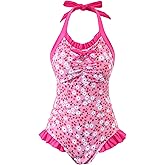 Mioglrie Girls Swimsuit One Piece Bathing Suits Summer Kids Swimsuits Beach Crossback Neckband Girls' Swimwear 7-14Y