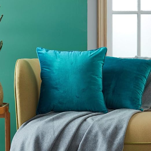 Topfinel Teal Velvet Cushion Covers 24x24 Inch Large Soft Square