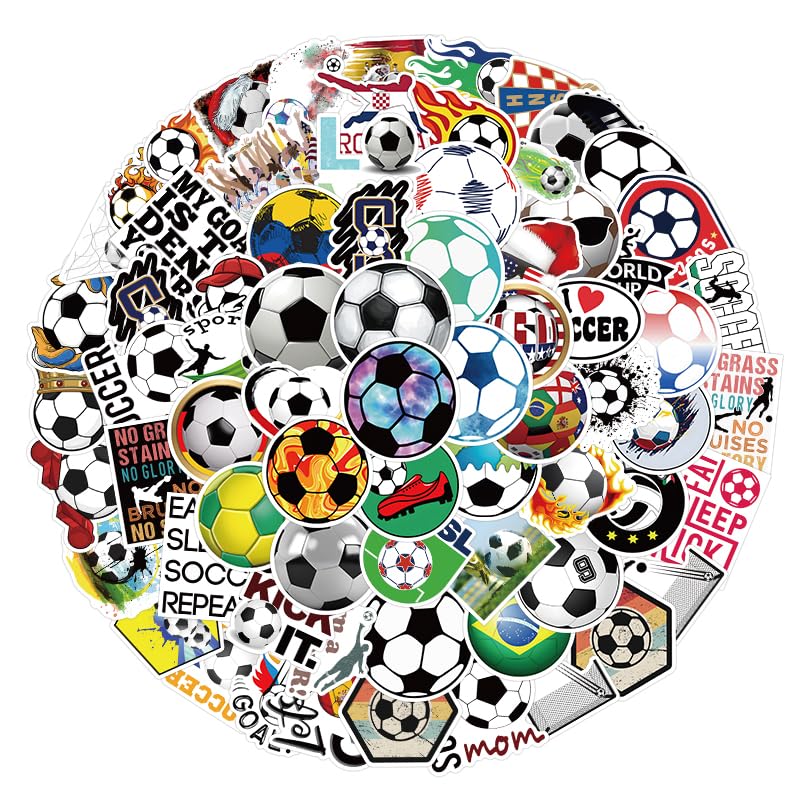 Photo 1 of 100 Pack Soccer Ball Stickers for Water Bottles?Football Sports Decals Vinyl Waterproof Sticker for Laptop?Skateboard?Helmet?Guitar?Phone Case?Luggage?Car?Bumper,Gifts for Girls Boys Adults Kids