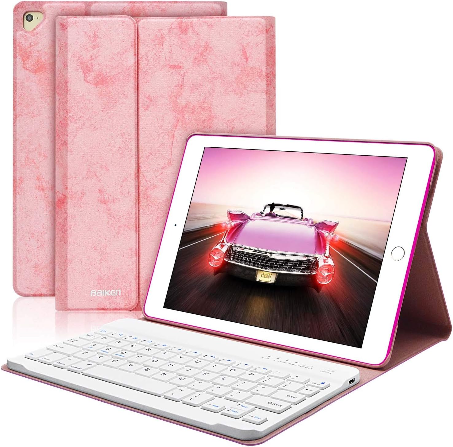 iPad 9.7 Keyboard Case with Wireless Keyboard,BAIBAO Bluetooth Keyboard for iPad 2018 (6th Gen)/iPad 2017 (5th Gen)/iPad Pro 9.7/iPad Air 2&1,iPad Case with Keyboard (Pink)