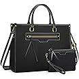 MOSISO Laptop Bag for Women, 15.6 inch Canvas Laptop Tote Bag with Front Pocket, 16 inch Large Capacity Messenger Shoulder Computer Bag Handbag for Business Office Work Travel with Purse, Black