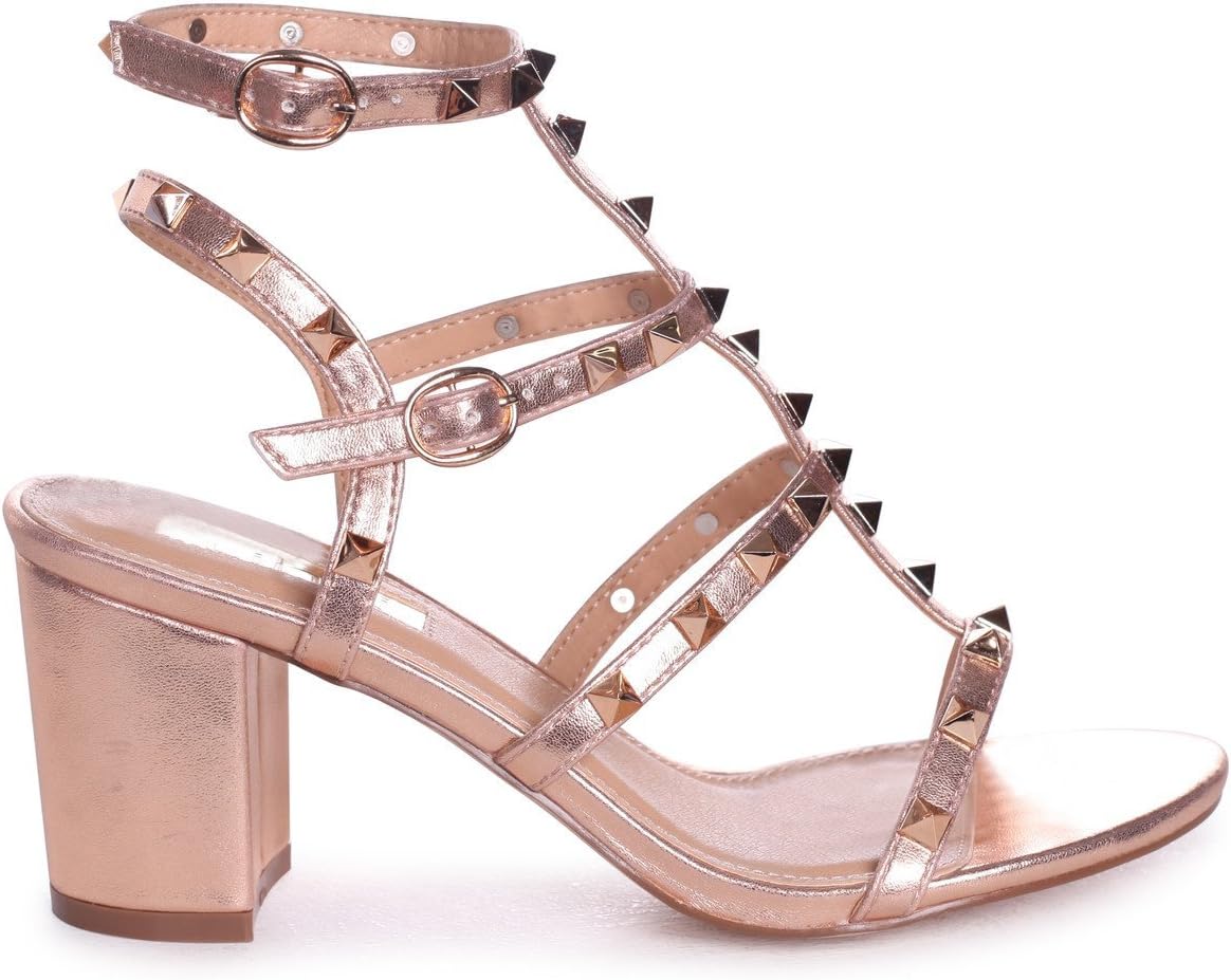 Linzi Tessa - Rose Gold Studded Block Heeled Sandal