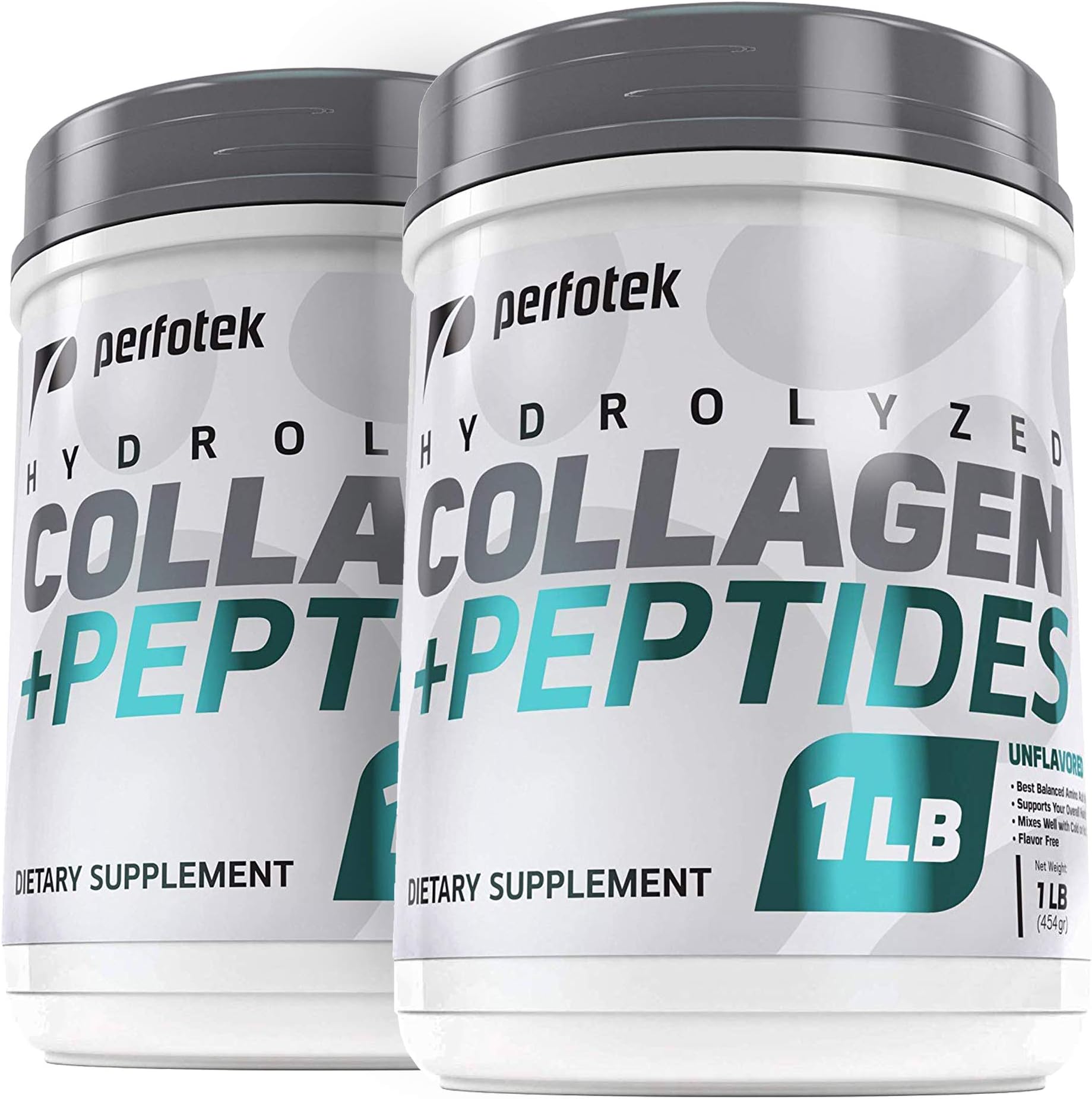 Perfotek USA Collagen Peptides Hydrolyzed Powder 16oz Pack of 2 Non-GMO Grass-Fed Gluten-Free Kosher Unflavored -Easy To Mix Drink - Premium Beef Collagen Powder 1 pound