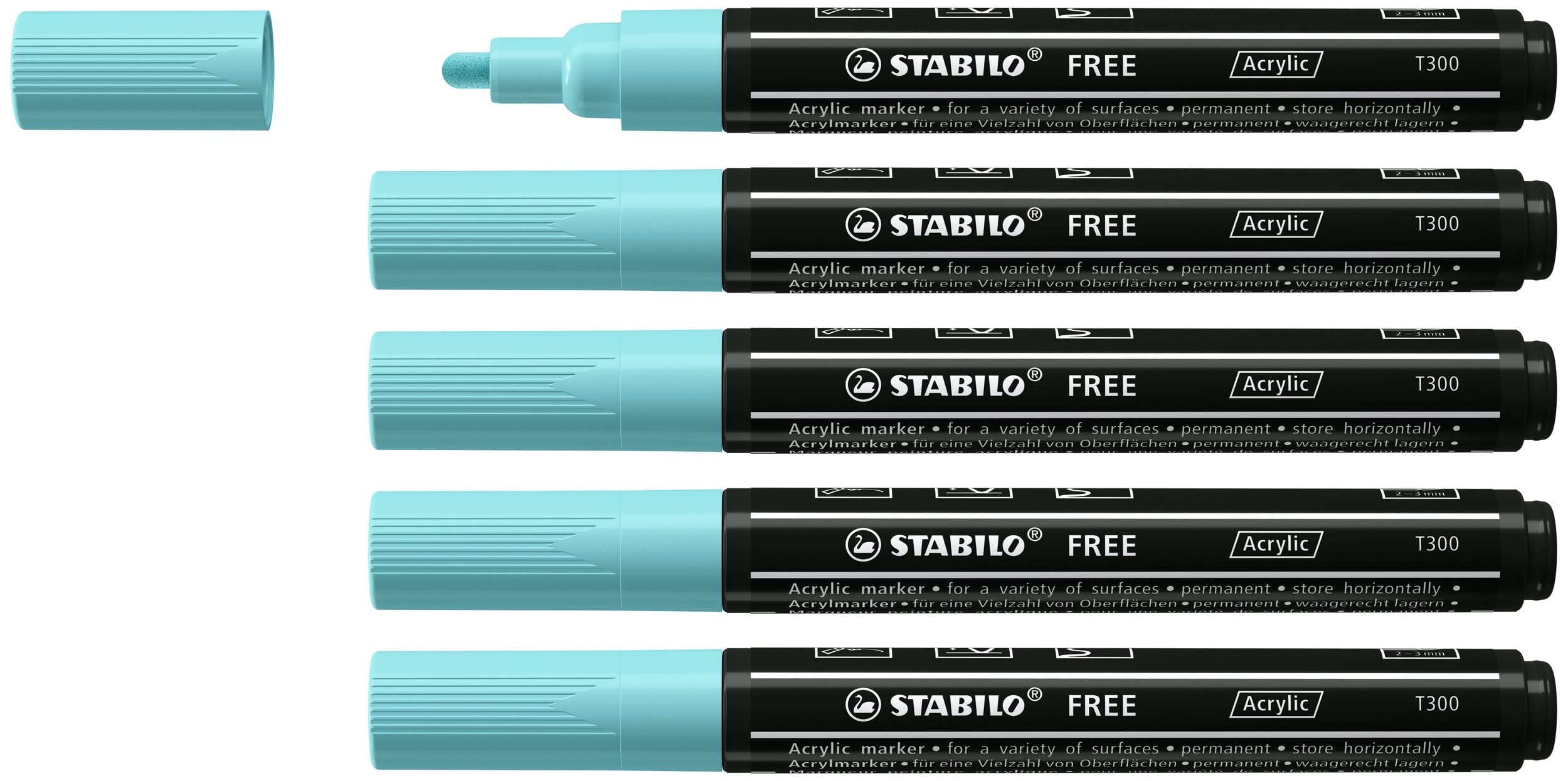 STABILO Acrylic Marker FREE Acrylic - T300 2-3 mm Bullet Tip - Box of 5 - Ice Blue