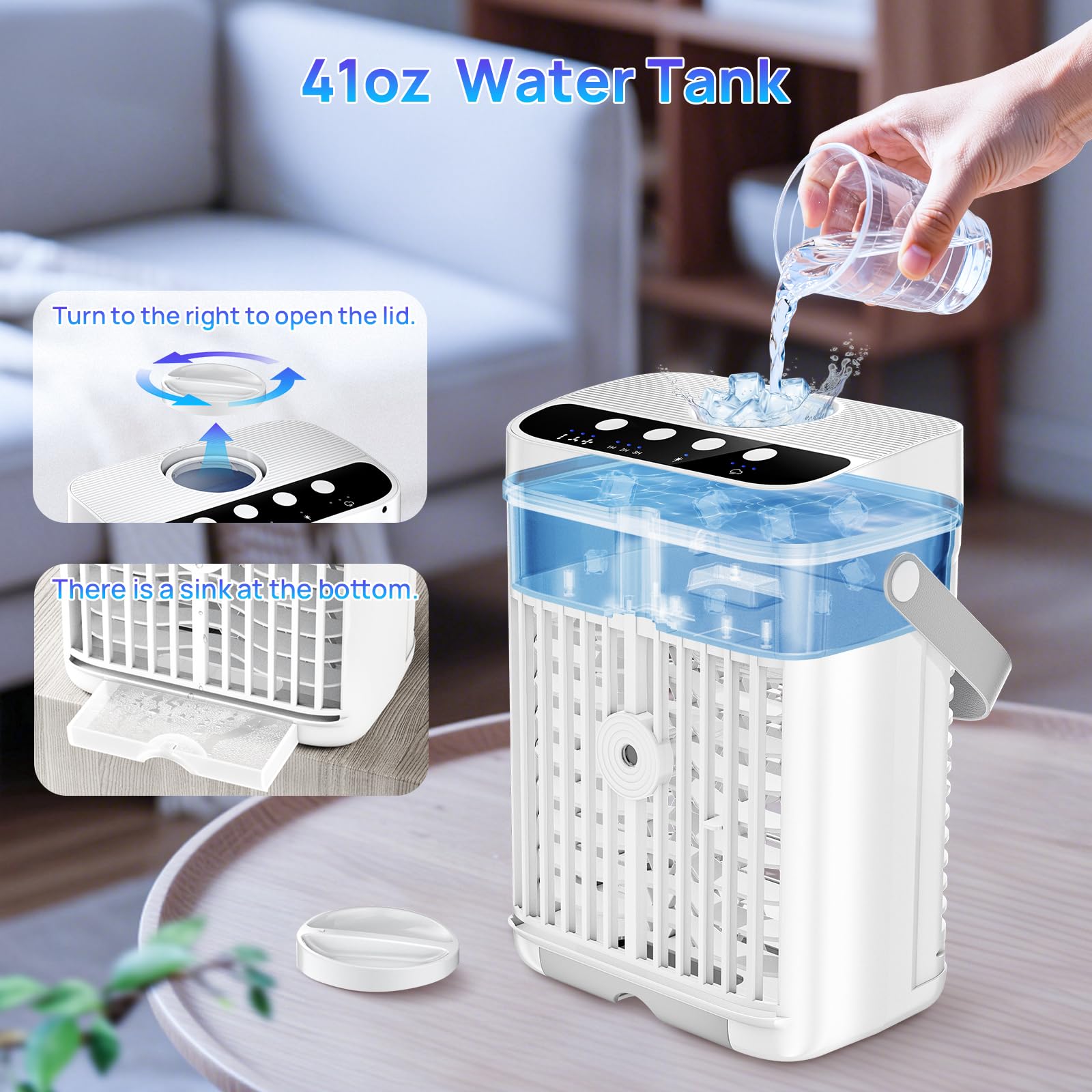 Portable Air Conditioners, 40oz Water Tank, 3 Wind Speed & 3 Cool Mist, 1-3H Timer & 7 LED Light, Personal Air Conditioner Small Mini Air Conditioner Portable Air Cooler for Room/Office