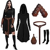 rumnigh Womens Renaissance Costumes Medieval Vintage Hooded Dress, Gothic Costume Fancy Dress for Halloween, Carnival