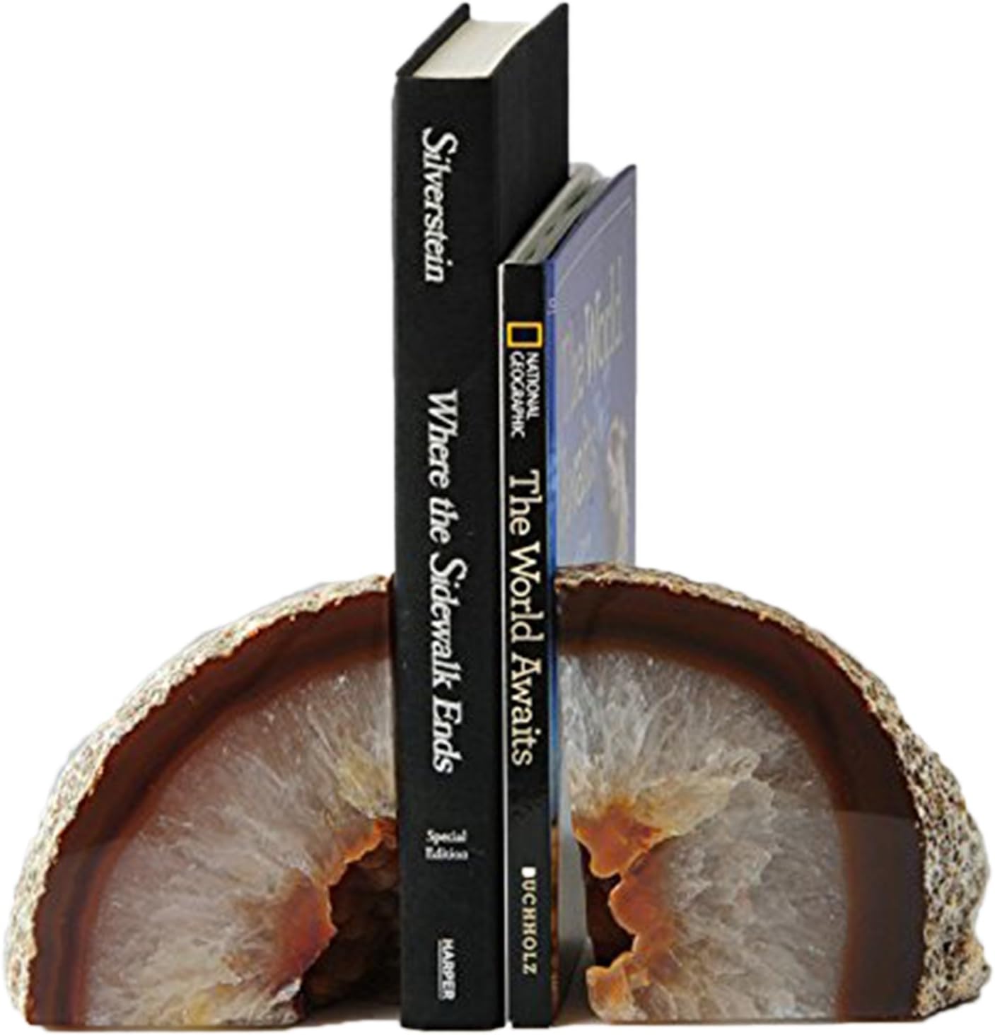AMOYSTONE Unique Agate Bookends for Kids Decorative Crystal Geode Book Holder 3-4 LBS Non-Skid for Bookend Shelves, Stylish and Functional Bookends