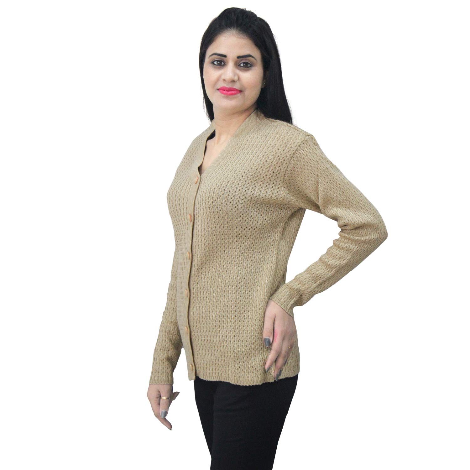 matelco womens woollen black knitted buttoned cardigan