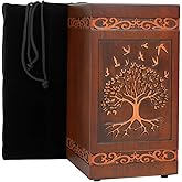 Uzvoxhe Handcarved Wooden Cremation Urn for Human Ashes Adult Men and Women, Tree of Life Engraved Design, 250 lbs Capacity, Decorative Funeral Urn Box with Satin Bag for Burial Memorial-Tree of Life