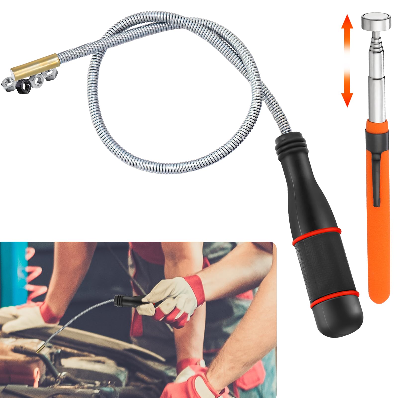 Partideal 2 PCS Magnetic Pickup Kit - Includes 1 Black Magnetic Pick Up Tools 55cm with Non-Slip Handle and 1 Telescopic Magnetic Pickup Tool 73cm,Portable Magnetic Cleaner Recycling Tool