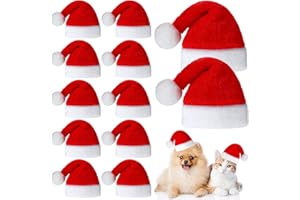 Frienda 12 Pieces Dog Santa Hat PET Christmas Hat Soft Plush Cat Hat Pet Costumes for Small Dog Cat Puppy Christmas Supplies (Solid Pattern)