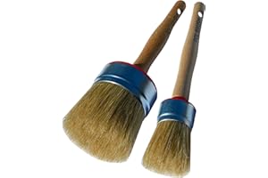 POL BRUSH Set of 1.5 & 2.5 inch Stencil & Wax European Professional Round Paint Brushes - Natural Bristle Wooden Handle - for Chalk, Wax, Acrylic, Oil, Stain, Varnish - for Art, Decor, Walls, Furniture, Woods