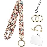 Scrunchie Lanyards for ID Badges&Keys, Cute Stretchy Teacher Neck Lanyard with Tether Tab for Women.