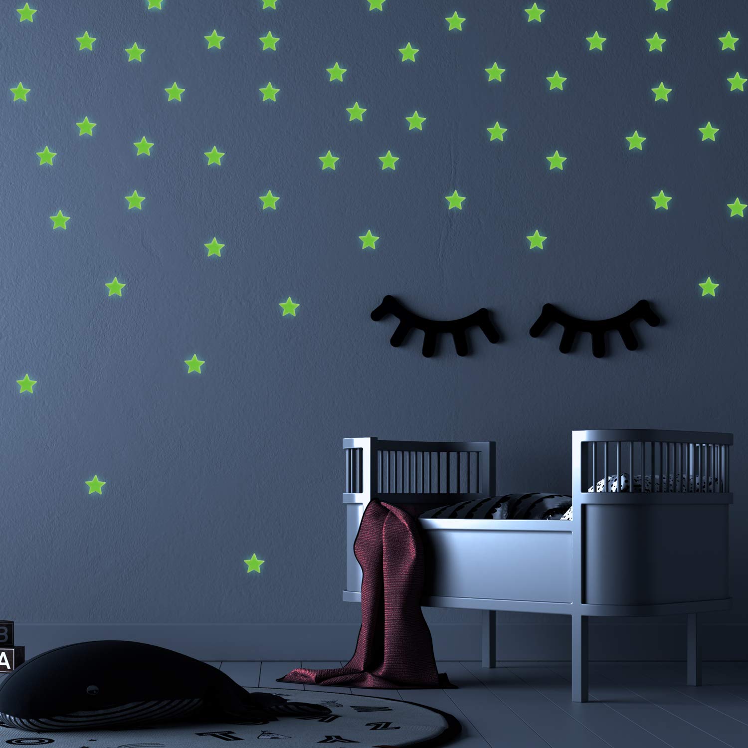 Wall Stickers Dark Stars Shine in 3D Yellow. Decorative Vinyl Stickers Starry Sky fluorescents. Room Decoration 3cm Bright Stars, boy and Girl