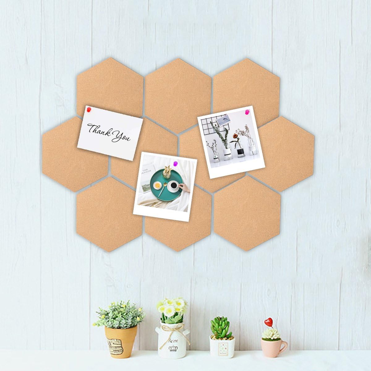 Hexagon Cork Board Cork Tiles Pinboard Self Adhesive 5 mm Thick (Pack