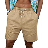 NITAGUT Mens Linen Shorts Classic Fit Short Elastic Waist Drawstring Summer Beach Shorts