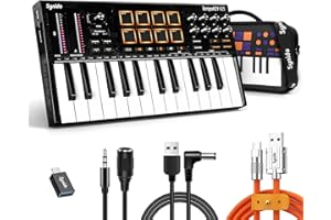 Synido 25 Key USB MIDI Keyboard Controller with 8 Drum Pads, Professional Mini Midi Keyboard with OLED Screen, Beat Maker Machine for Music Production, Black, TempoKey K25