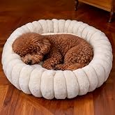 Vhen When Donut Small Dog Bed Round Calming Kitten &amp; Puppy Bed,20in White | Comfortable Washable Dog and Cat Bed, Fluffy Faux Rabbit Fur Cuddler, Anti-Slip Bottom, Anti-Anxiety, for Pets Up to 12 Lbs