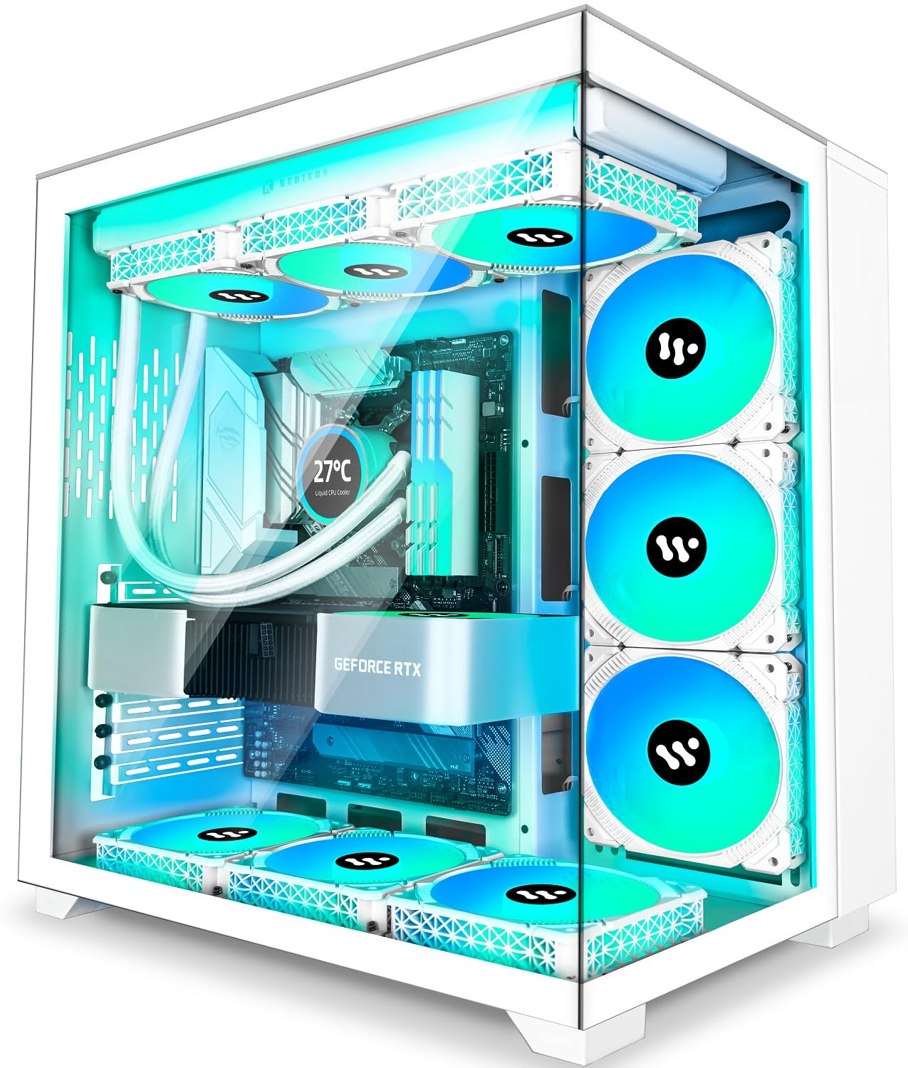 KEDIERS PC Case Pre-Install 9 ARGB Fans, ATX Mid Tower Gaming Case with Opening Tempered Glass Side Panel Door Desktop Computer Case