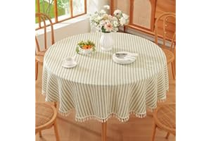 TruDelve Round Table Cloths 60 Inch Green Striped Cloth Tablecloths Spring Outdoor Picnic Table Cloth Round Cover (Green,60",