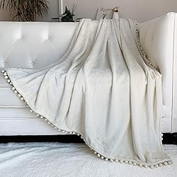 FANSIY Flannel Throw Blanket with Pompom Tassel