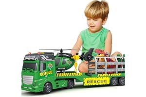 SpringFlower Toddler Truck Boy Toys, Large Dino Truck Toy with Helicoper and Dinosaur, 3 in 1 Boy Toy for 3 4 5 6 7 Year Old, Christmas Birthday Gifts for Kids 3 4 5 6 Years Old