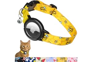 FEEYAR Upgraded AirTag Cat Collar, Integrated GPS Cat Collar with Air Tag Holder and Bell [Yellow], Safety Elastic Band Tracker Cat Collars for Girl Boy Cats, Kittens and Puppies