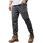 Herberton Men's Cargo Pant Elastic Waistband Washed Cotton Casual Drawstring Pocket Tapered Jogger (S-2XL)