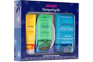 AMOPE Amopé Pampering Kit - Contains Charcoal Foot Scrub, Tea Tree Foot Scrub, Epsom Salt Foot Scrub, Invigorating Foot Soak, Tired Leg & Foot Rejuvenator, Foot & Leg Scrubber and Luxury Storage Bag