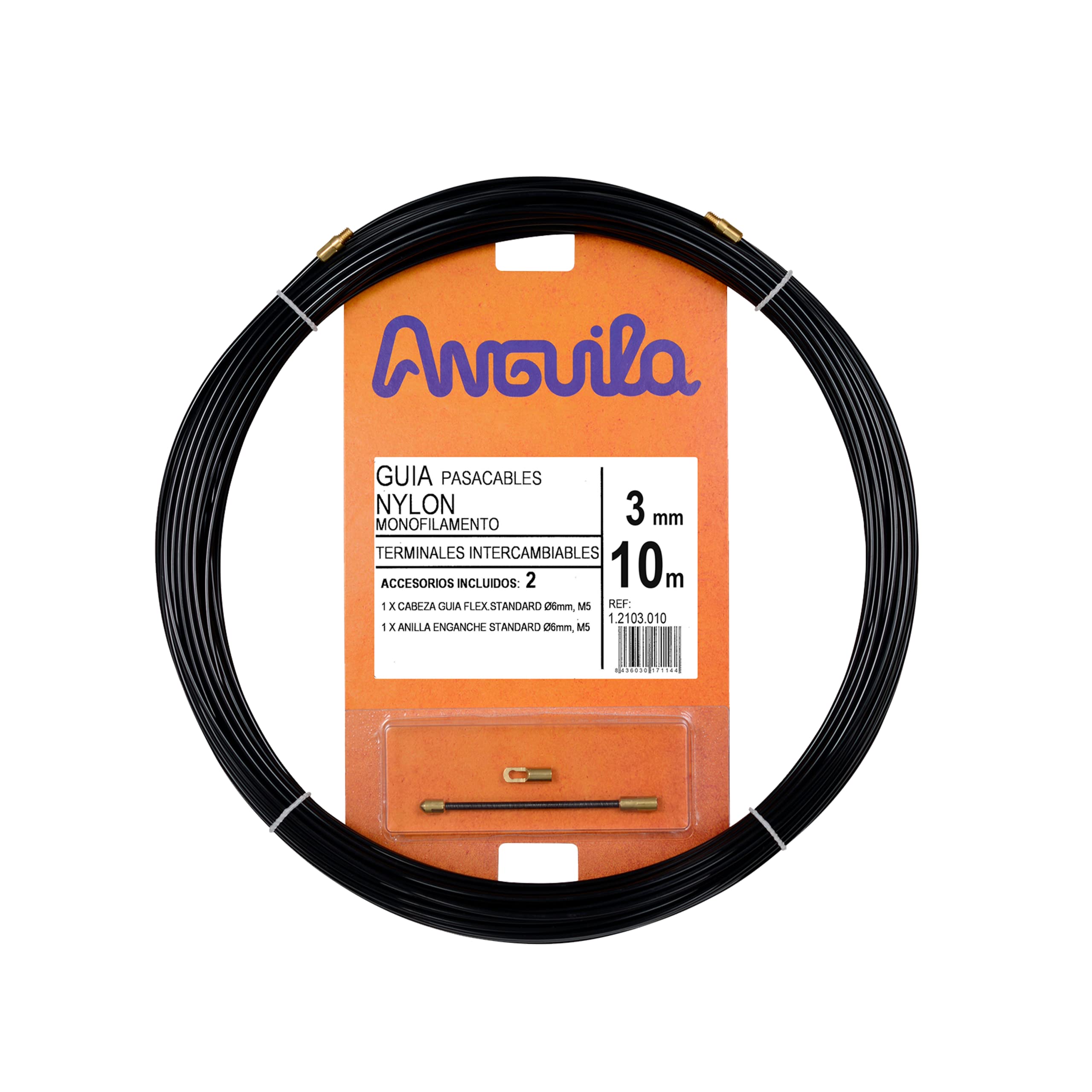 Anguila - Monofilament Nylon Cable Guide, 10 m, Diameter 3 mm, Interchangeable Terminals, Black.
