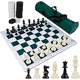 Juegoal 20" Portable Chess & Checkers Set, 2 in 1 Travel Board Games for Kids and Adults, Folding Roll up Chess Game Sets, Extra 26 Checker Pieces, Tournament Thick Mousepad Mat with Storage Bag