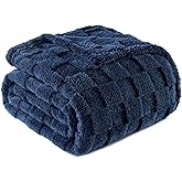 Exclusivo Mezcla Fleece Throw Blanket for Couch,Super Soft and Warm Lightweight Checkered Pattern Blankets for All Seasons, 50x60 Inches, Navy Blue