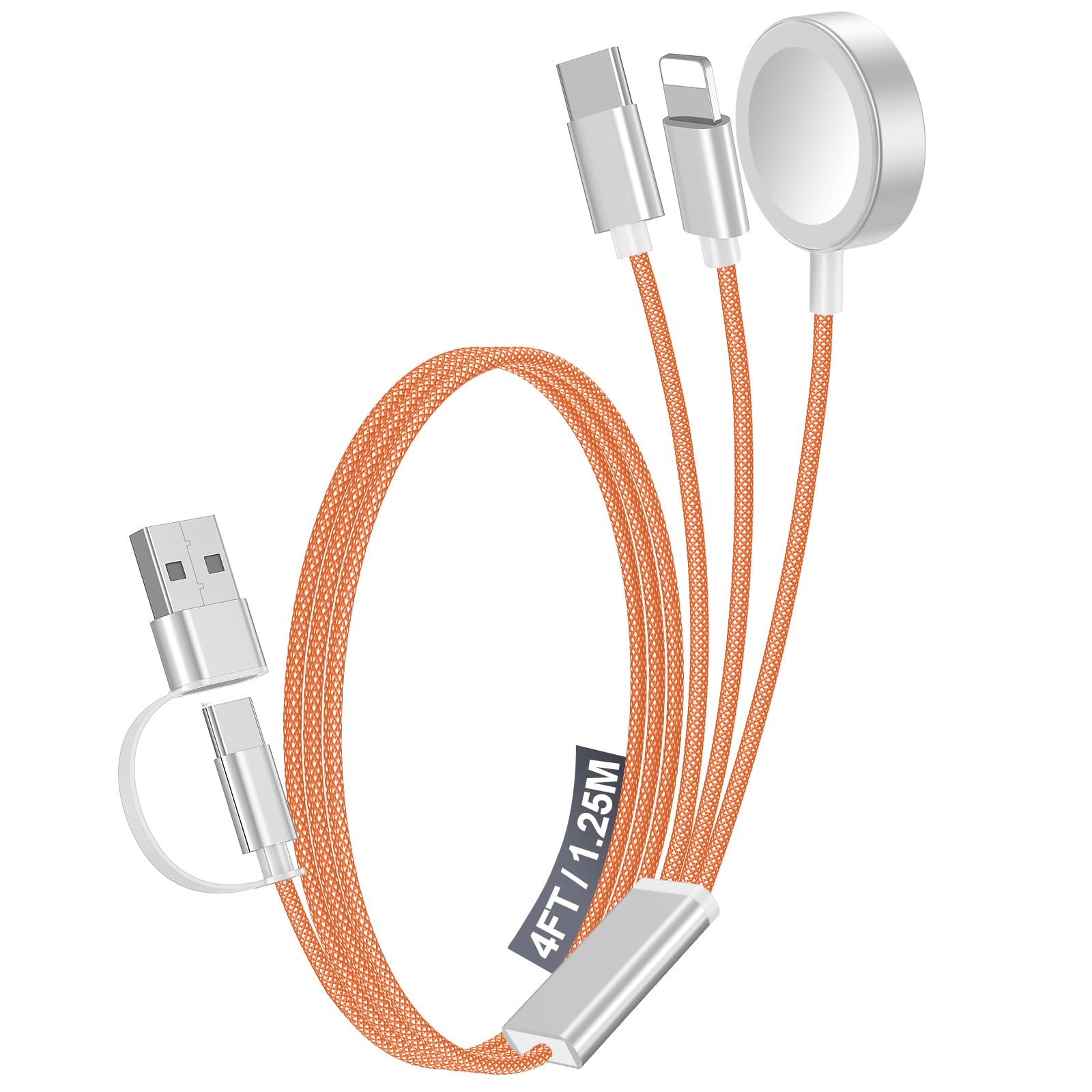 Photo 1 of 1Pack Multi Fast Charging Cable for Travel Vacation Essentials,Apple Watch Charger,iPhone Charger[3-in-2]USB A/Type C/Lightning Cable for iWatch,iPhone 16-11,Nintendo Switch,Airpods,Car,Camping-Orange