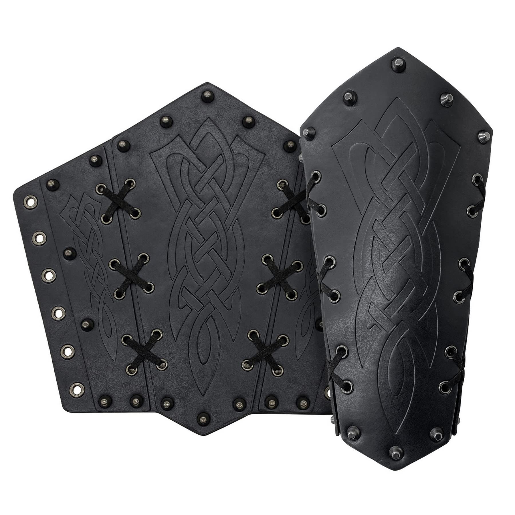 2 Pieces Faux Leather Arm Guards,Viking Gauntlet Wristband,Medieval Bracers,Archery Arm Cuff Armor,Arm Bracers for LARP Halloween (Black)